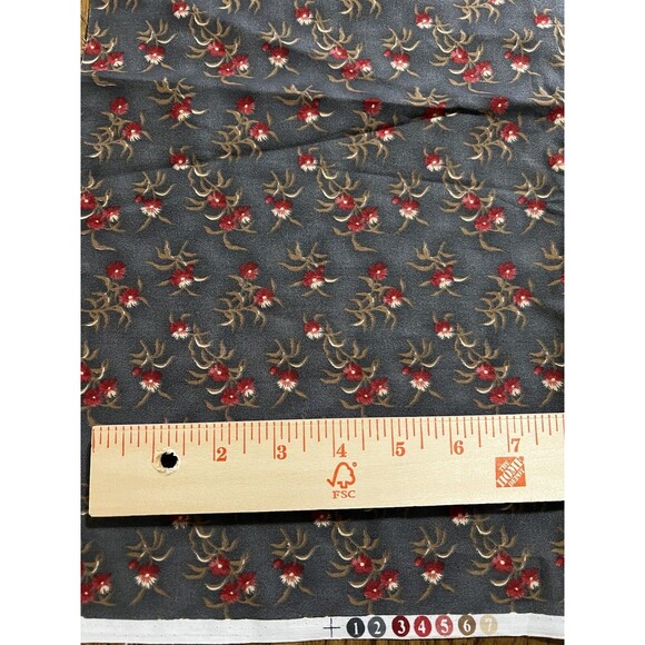 Spring/Summer Floral Fabric - 42" X 1 Yard- Vintage Farmhouse Rustic Blue/Red - Picture 2 of 4